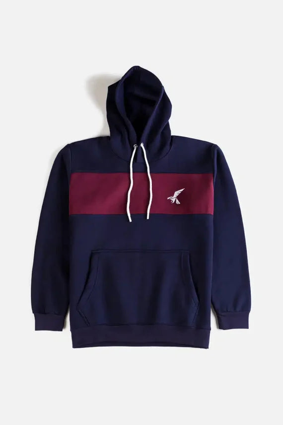 Hawkify Premium Cotton Fleece Hoodie-Navy With Maroon Panel