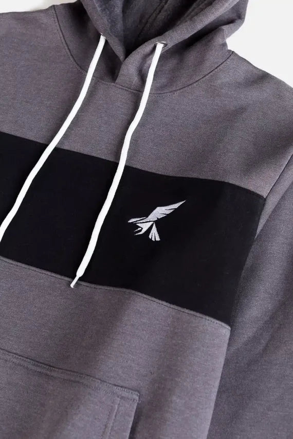 Hawkify Grey-Black Fleece Hoodie