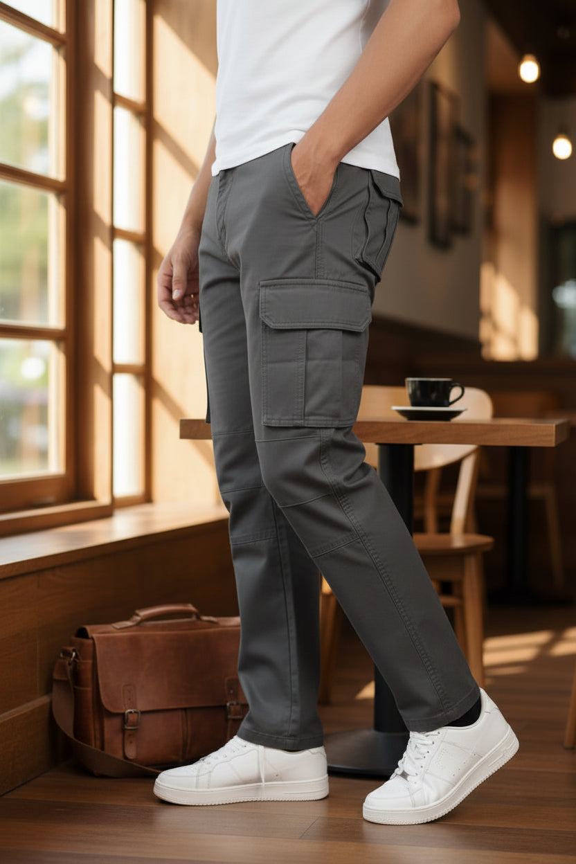 6-Pockets Relaxed Fit Cargo-Charcoal Gray