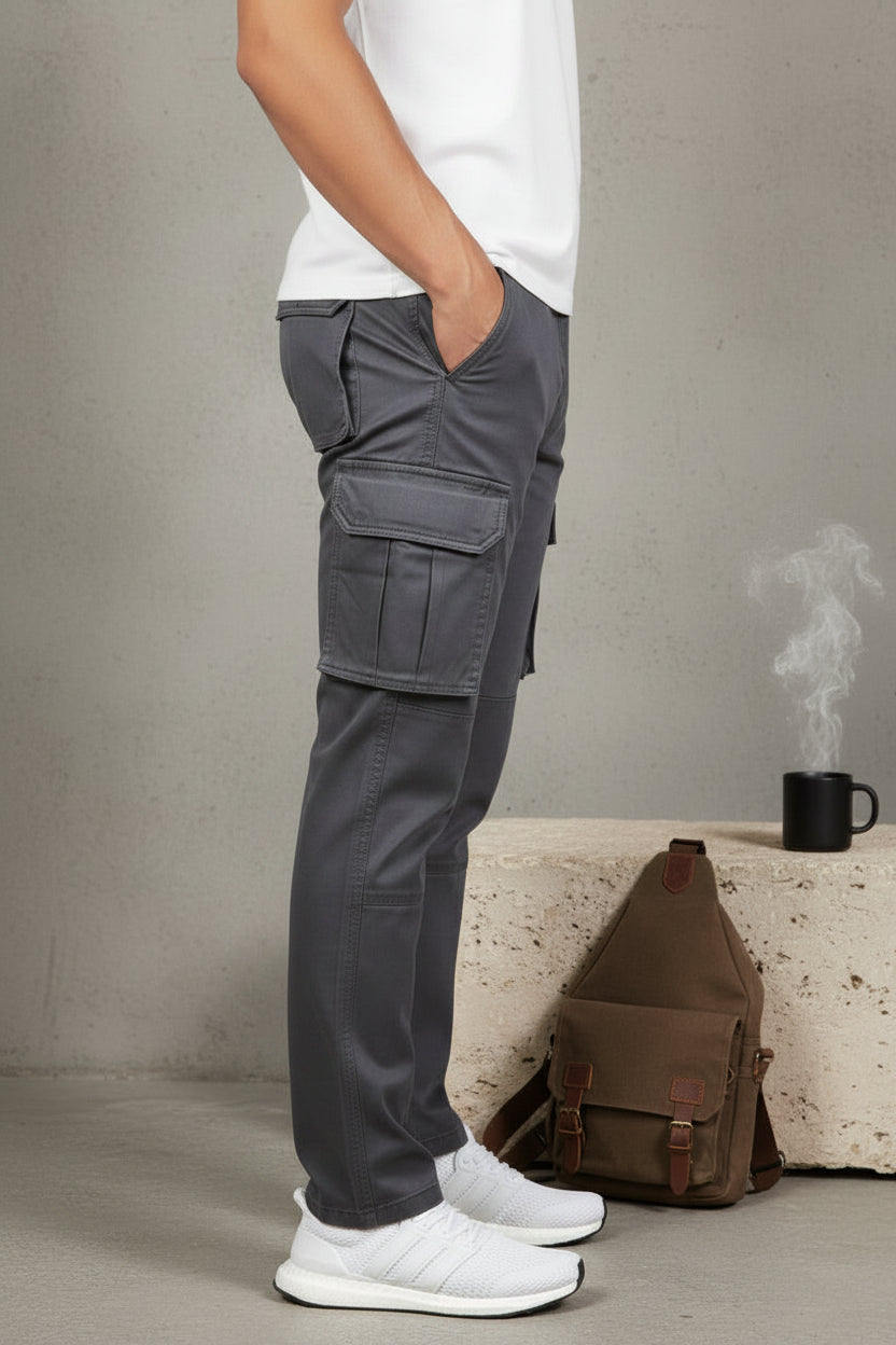 6-Pockets Relaxed Fit Cargo-Charcoal Gray