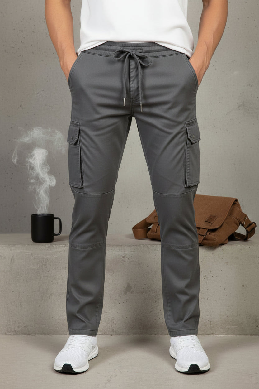 6-Pockets Relaxed Fit Cargo-Charcoal Gray