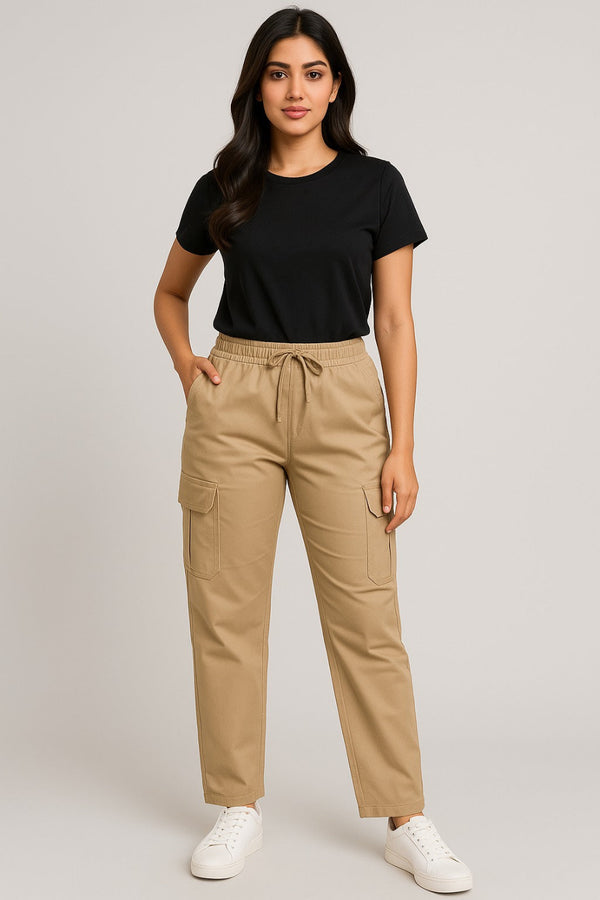 6-Pockets Cargo Trousers-Beige Khaki