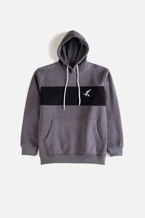 Hawkify Premium Cotton Fleece Hoodie-Charcoal With Black Panel