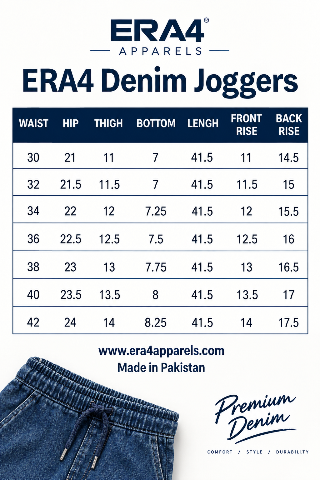 Size chart for product