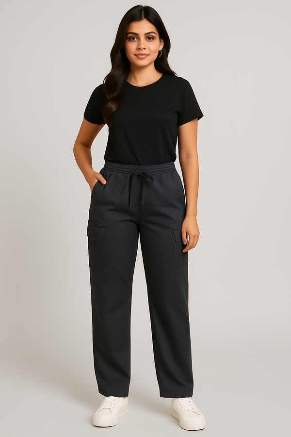 6-Pockets Relaxed Fit Cargo Trousers-Charcoal Gray