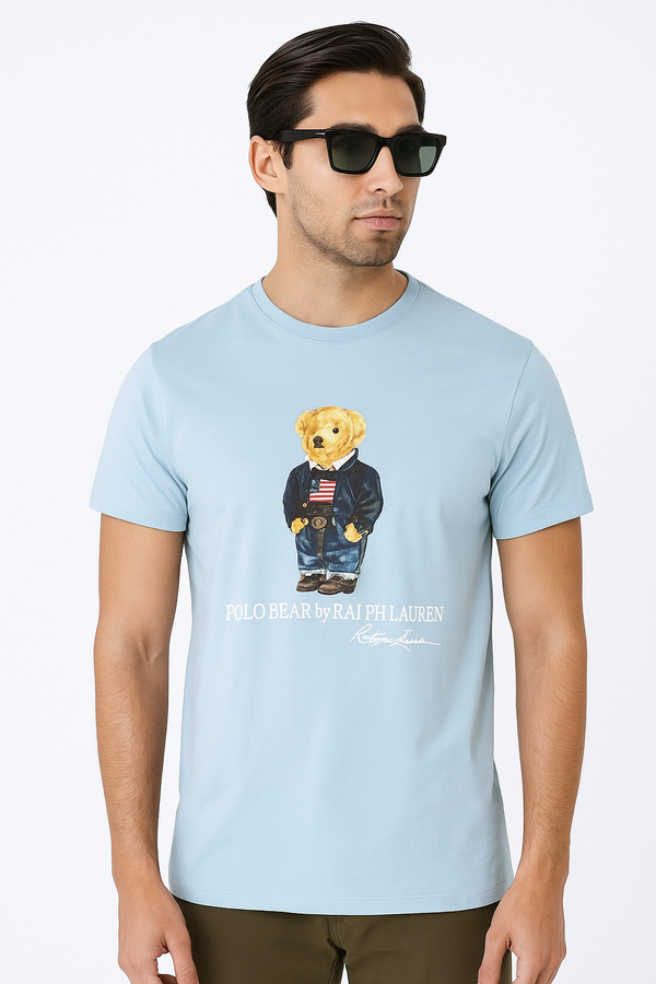 RL-US Bear-Sea Blue Summer Cool T-Shirt