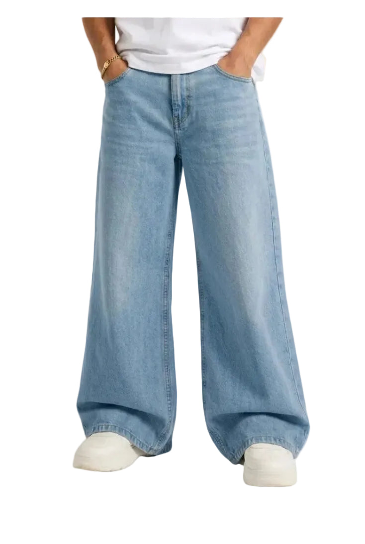 Vibe Wide A-Line Denim Pants-SKY