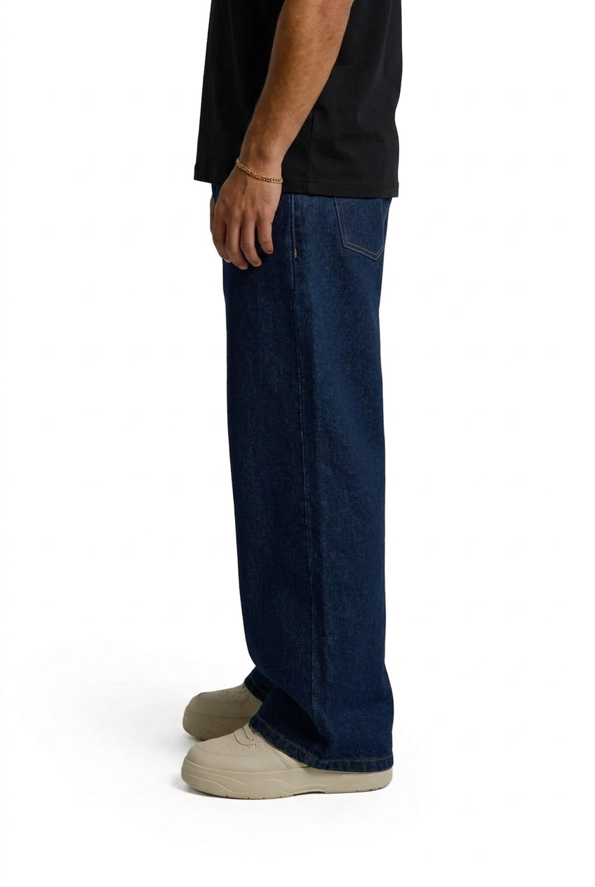 Vibe Wide A-Line Denim Pants-Navy