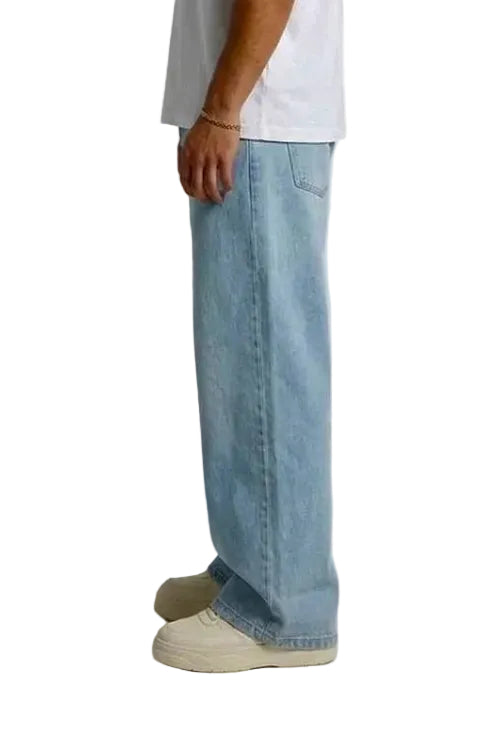 Vibe Wide A-Line Denim Pants-SKY