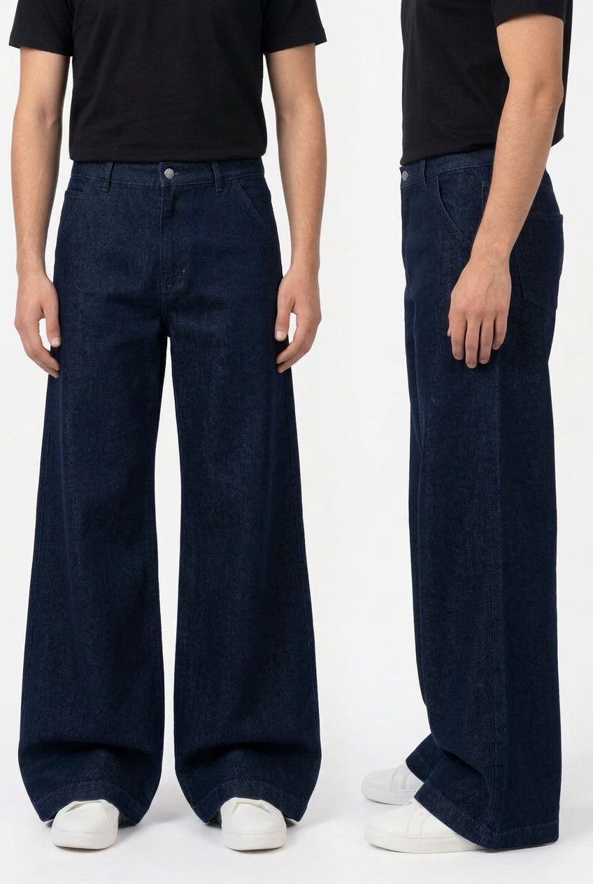 Vibe Wide A-Line Denim Pants-Navy