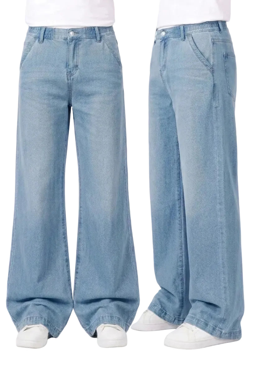 Vibe Wide A-Line Denim Pants-SKY
