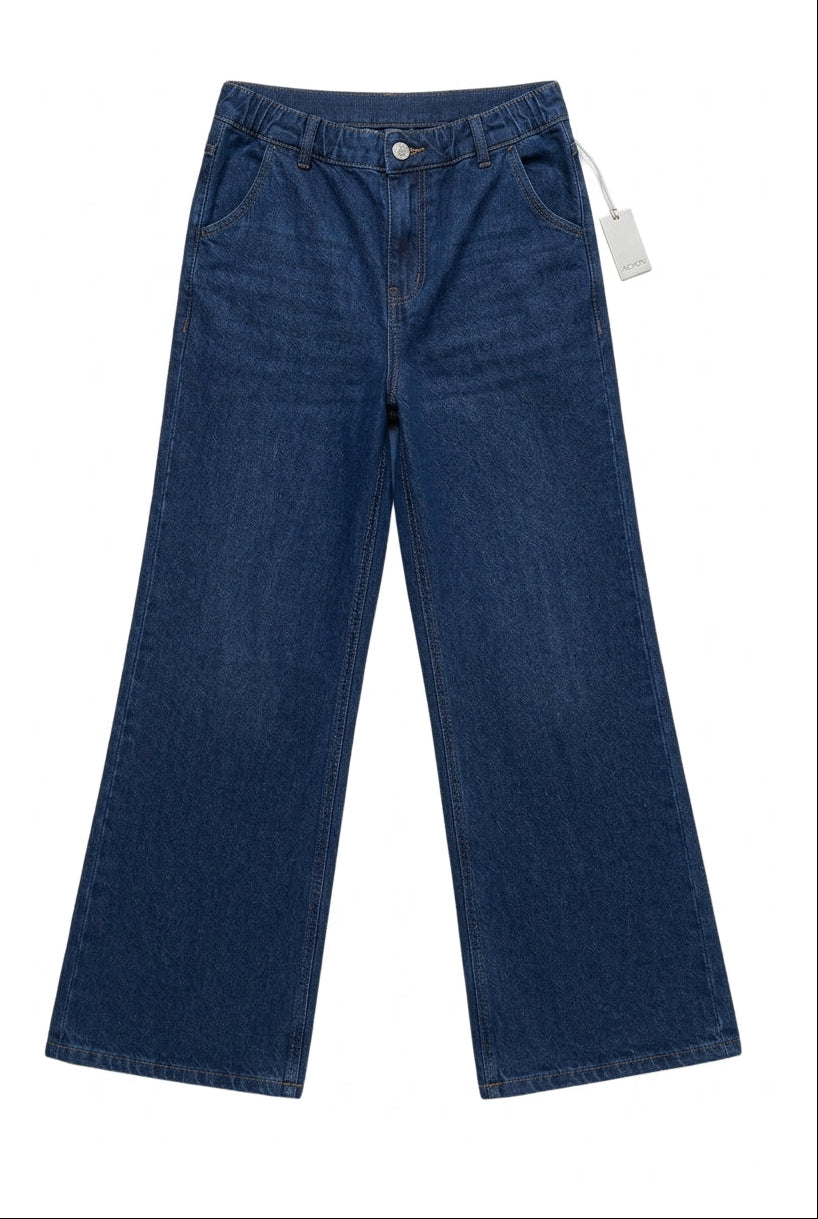 Vibe Wide A-Line Denim Pants-Navy
