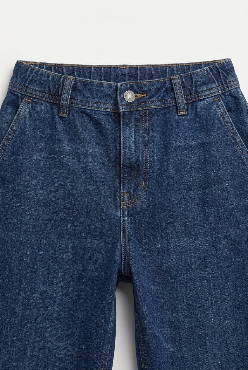 Vibe Wide A-Line Denim Pants-Navy