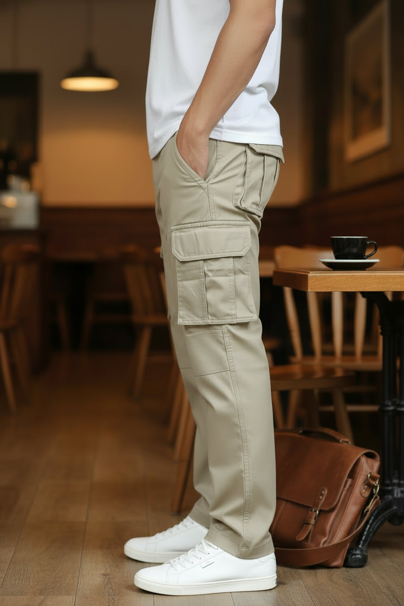 6-Pockets Relaxed Fit Cargo-Beige