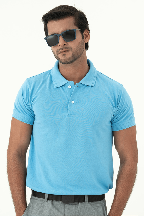 Sky Blue Basic Polo Shirt For Men