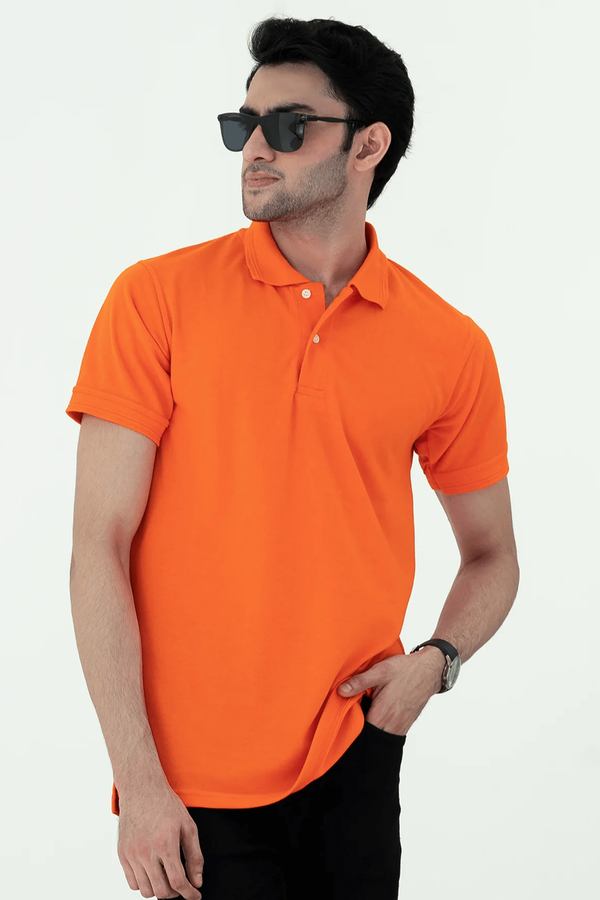 Orange Basic Cotton Polo Shirt For Men