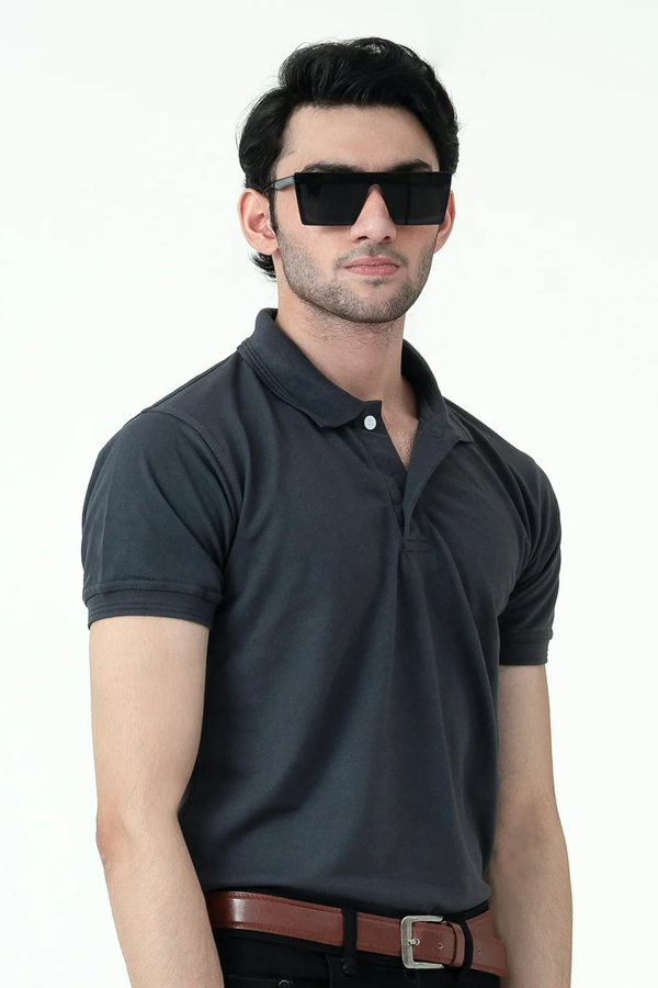 Grey Basic Polo Shirt For Men