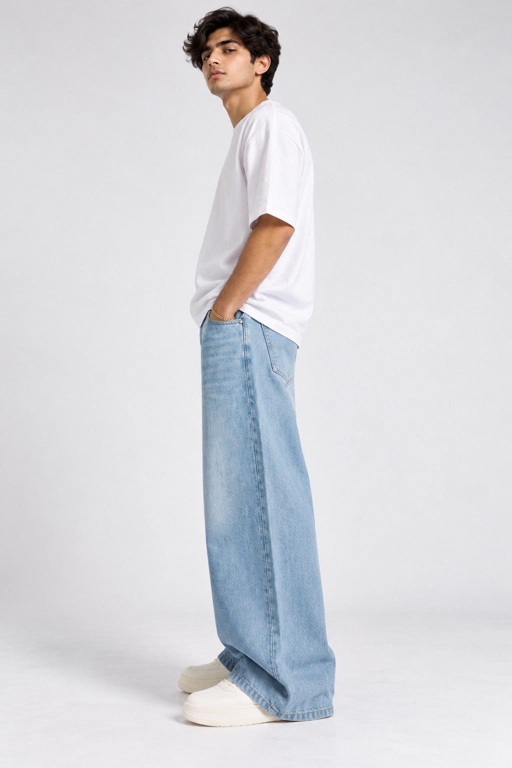 Vibe Wide A-Line Denim Pants-SKY