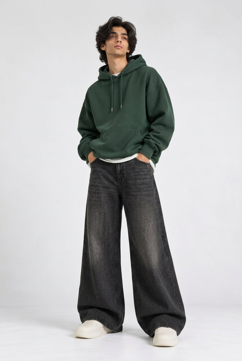 Vibe Wide A-Line Denim Pants-Charcoal