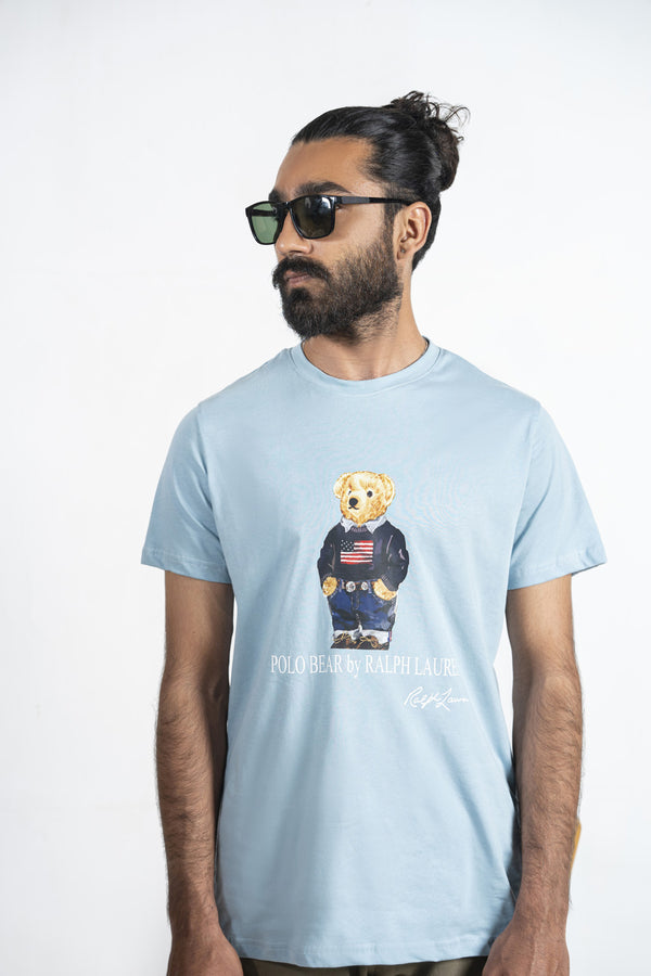 RL-US Bear-Sea Blue Summer Cool T-Shirt