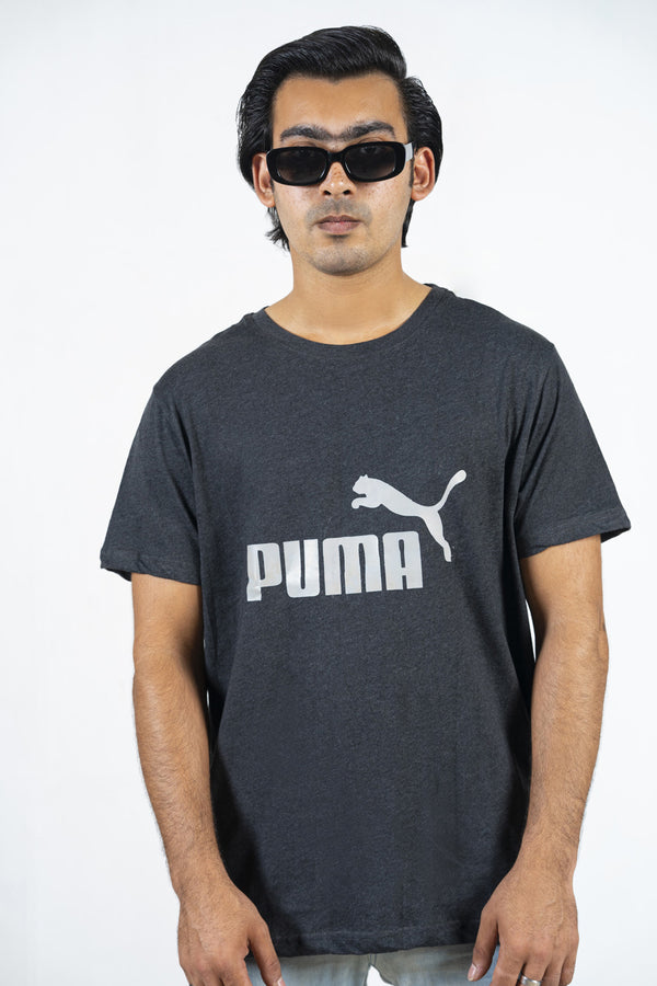 PMA Front Printed Logo Men T-Shirt Silver