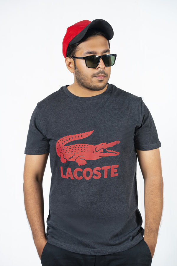 LACSTE Sports Shirt Charcoal With Red Logo