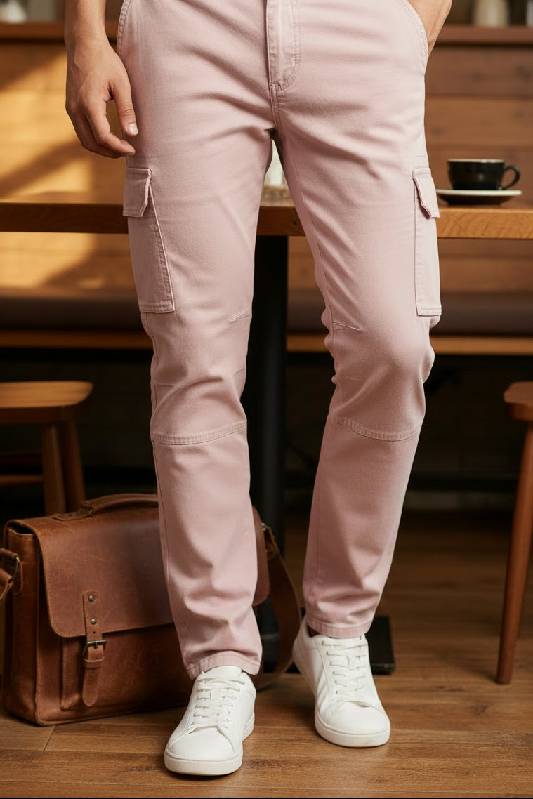 6-Pockets Relaxed Fit Cargo-Rusty Rose
