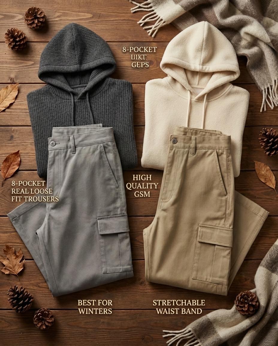 6-Pockets Relaxed Fit Cargo-Beige
