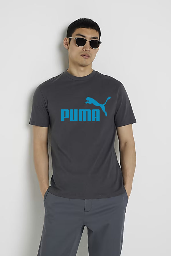 PMA Front Printed Logo Men T-Shirt Grey & Blue