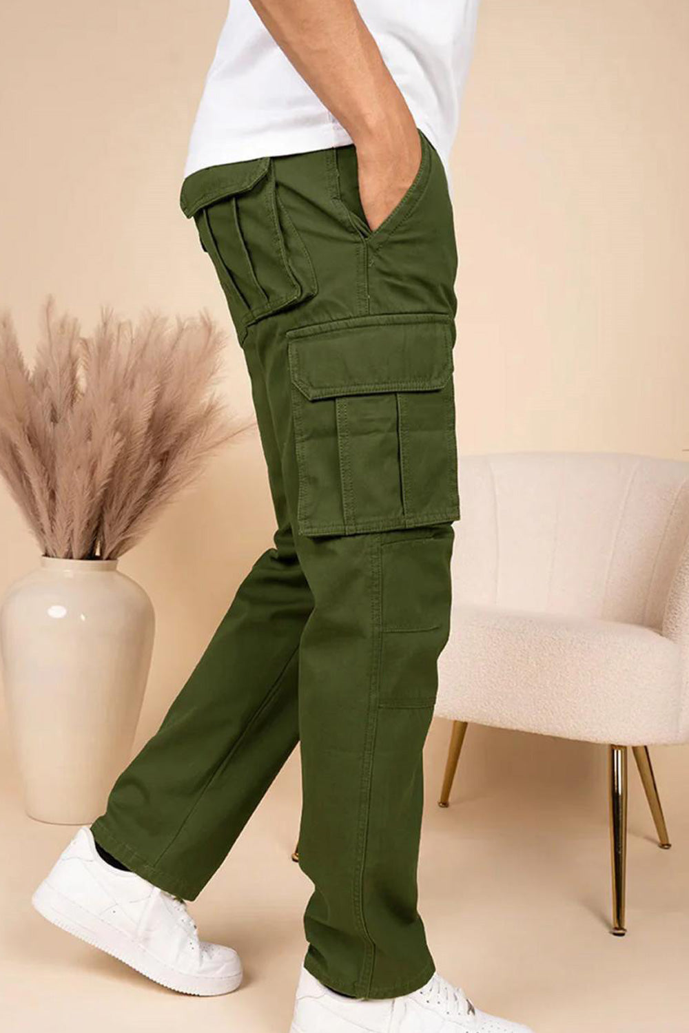 6-Pockets Relaxed Fit Cargo-Military
