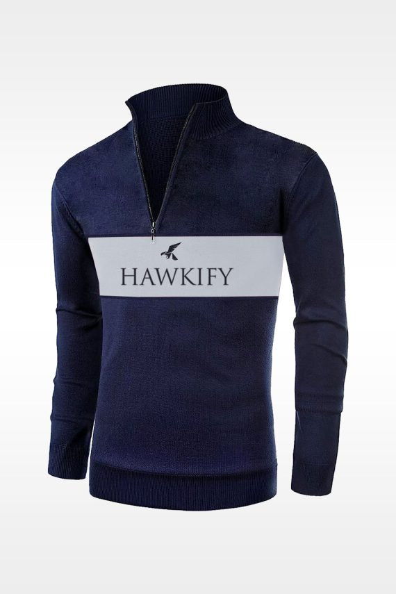 Premium Navy White Panel Mockneck Zipper with Printed logo