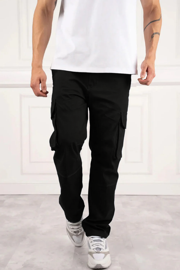 Imported 6 Pockets Cargo Trouser- Jet Black