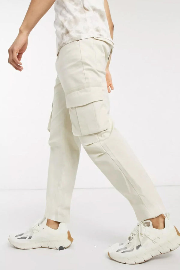 6-Pocket Relaxed Fit  Cargo Trousers-Off White