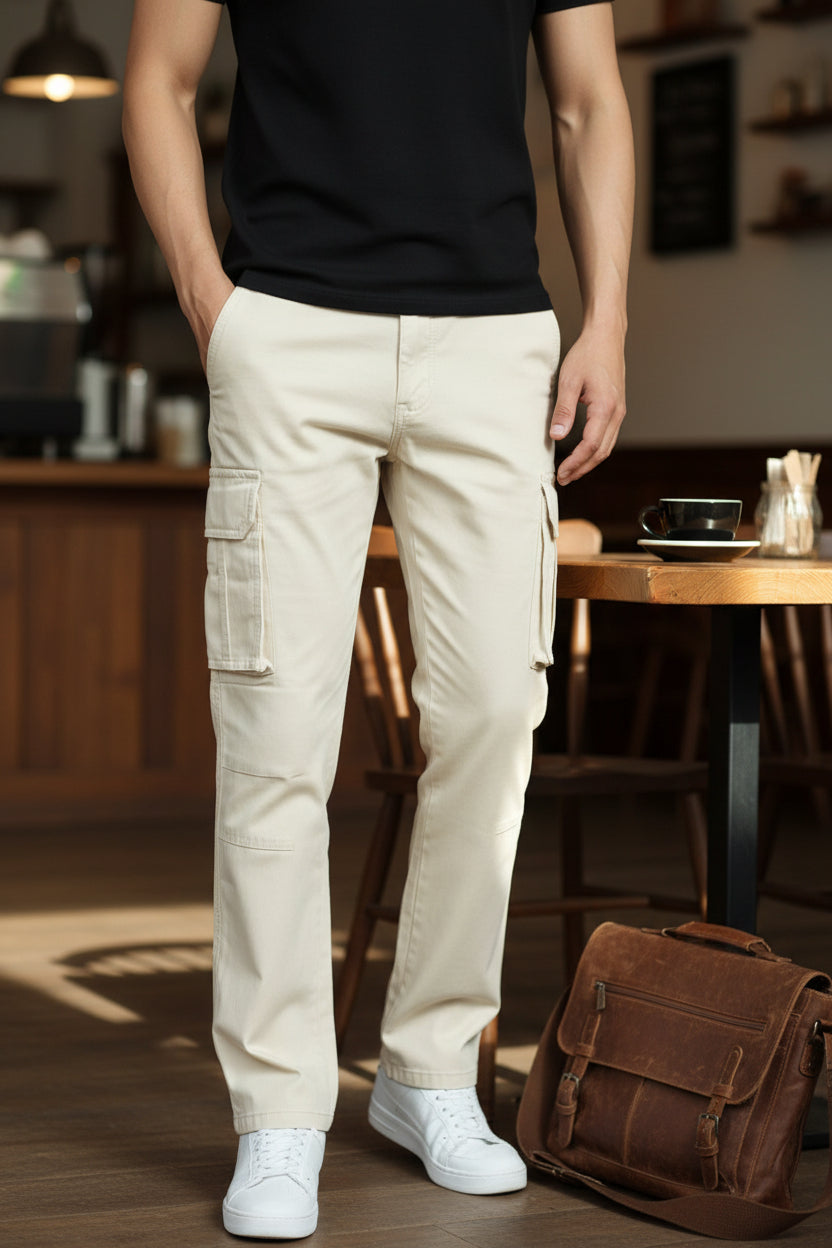 6-Pockets Relaxed Fit Cargo-Beige