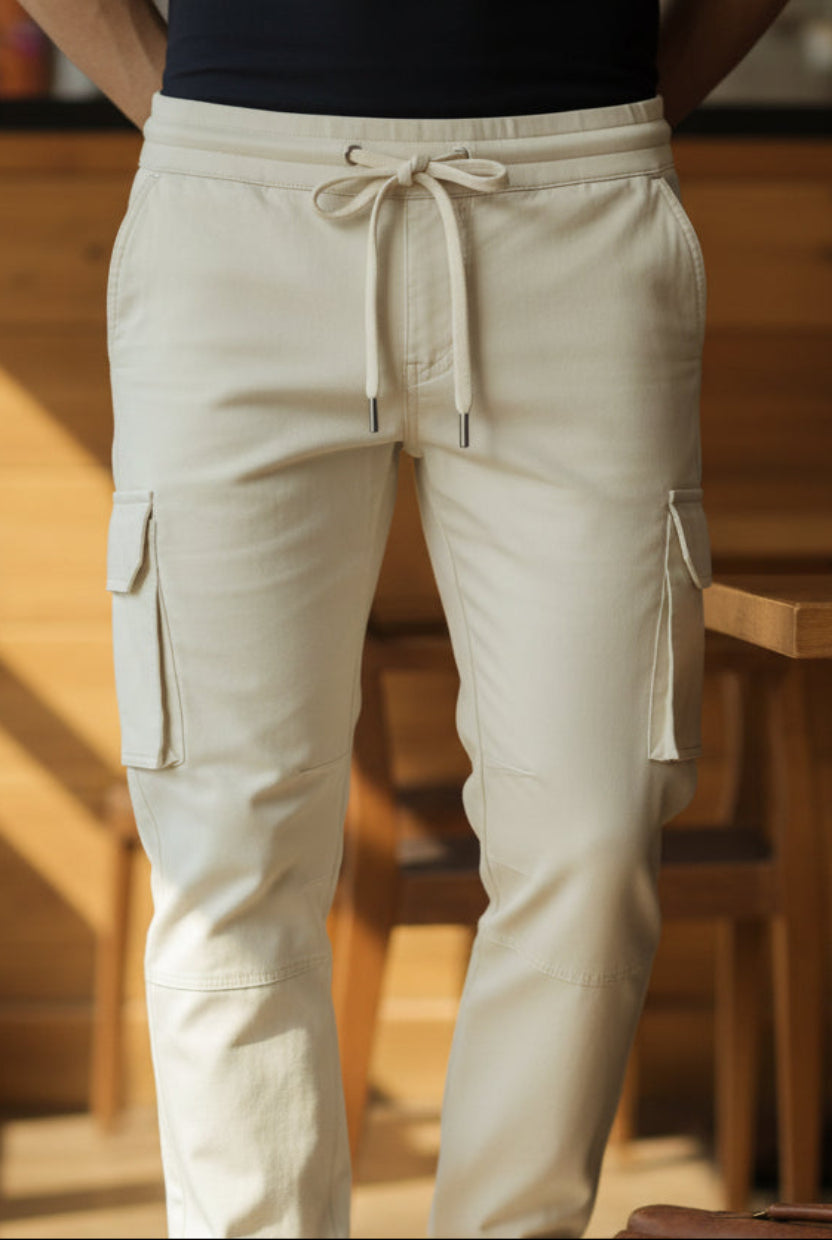 6-Pockets Relaxed Fit Cargo-Offwhite