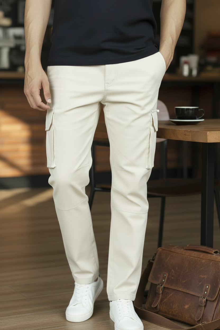 6-Pockets Relaxed Fit Cargo-Offwhite