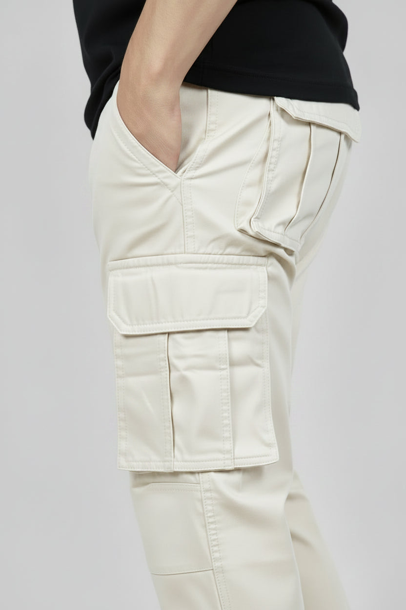 6-Pockets Relaxed Fit Cargo-Offwhite