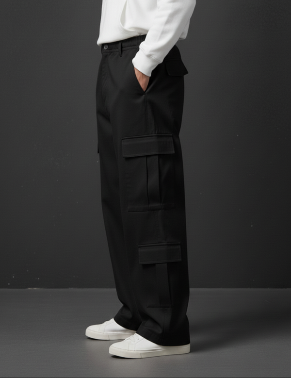 8-Pockets Baggy Cargo-Black