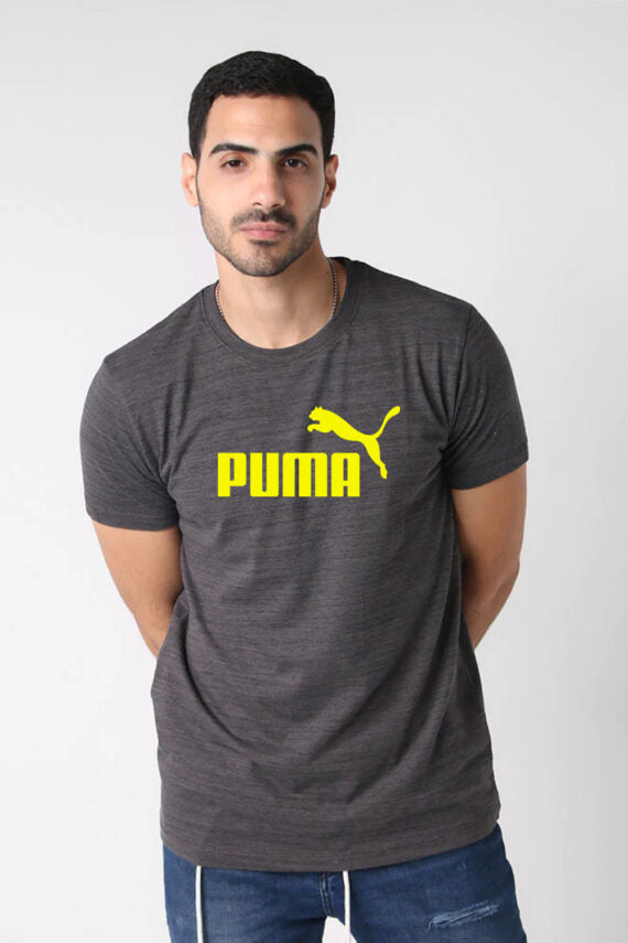 PMA Front Printed Logo Men T-Shirt Grey & Yellow